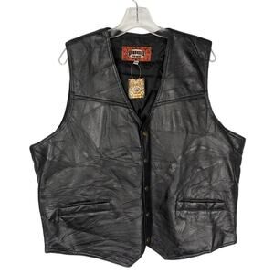 NWT Pugs Gear Leather Patchwork Vest Mens XXL Biker Moto Hippie Y2K Vintage